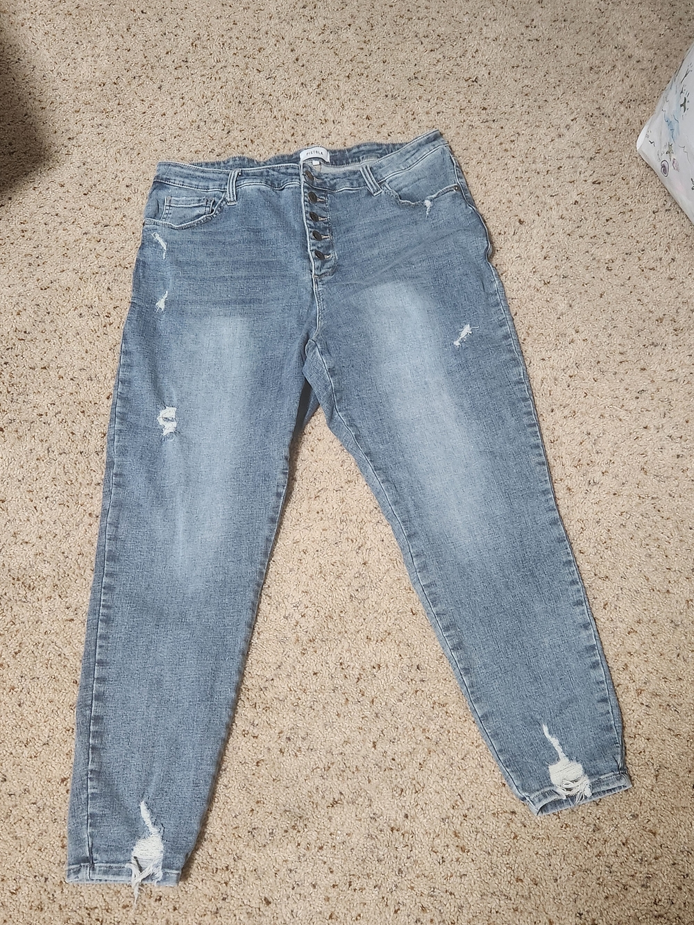 NWOT Pistola Distressed Exposed Button Fly Cropped Jeans Blue 16W
